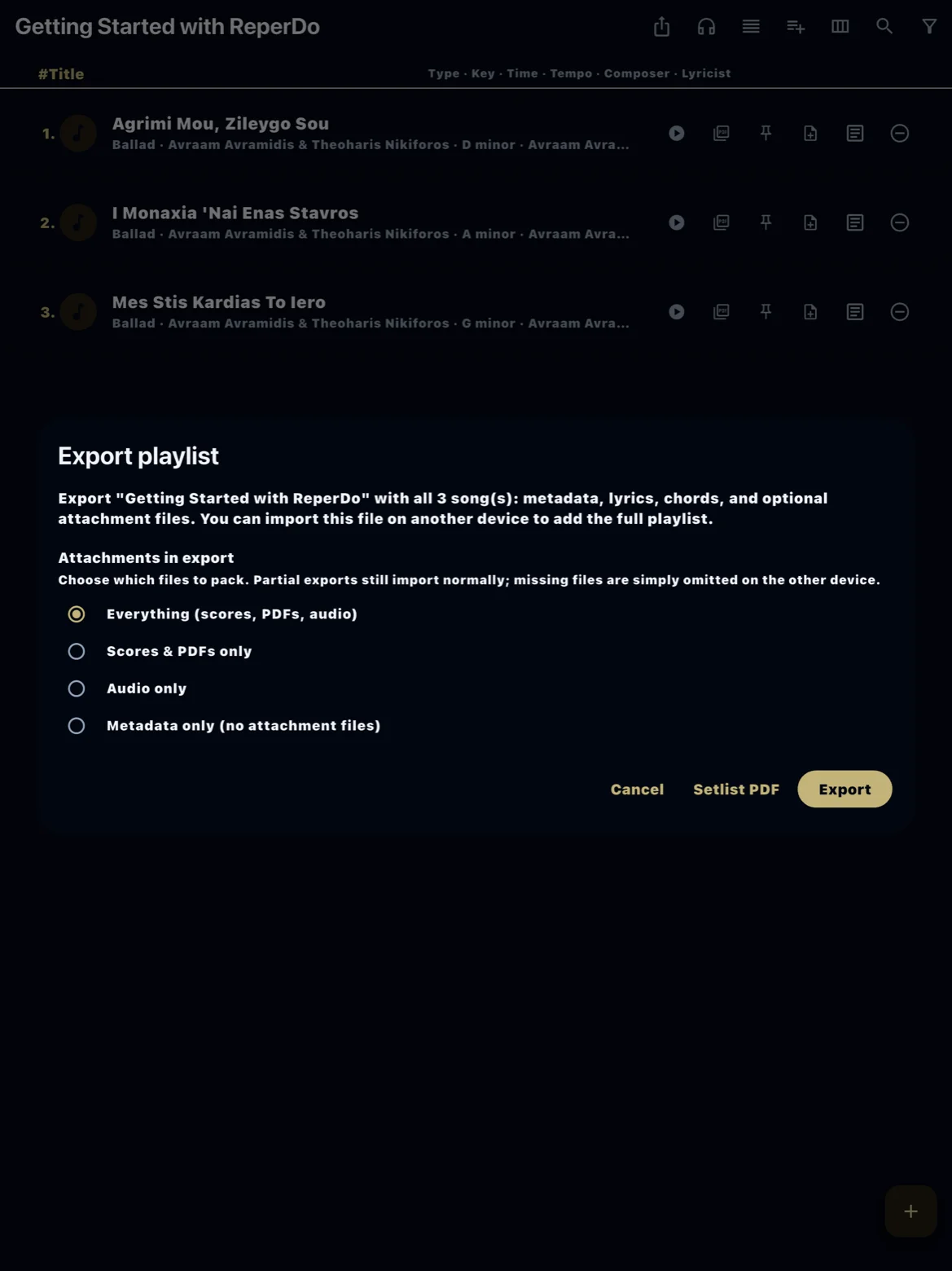 Export playlist as ZIP for another device