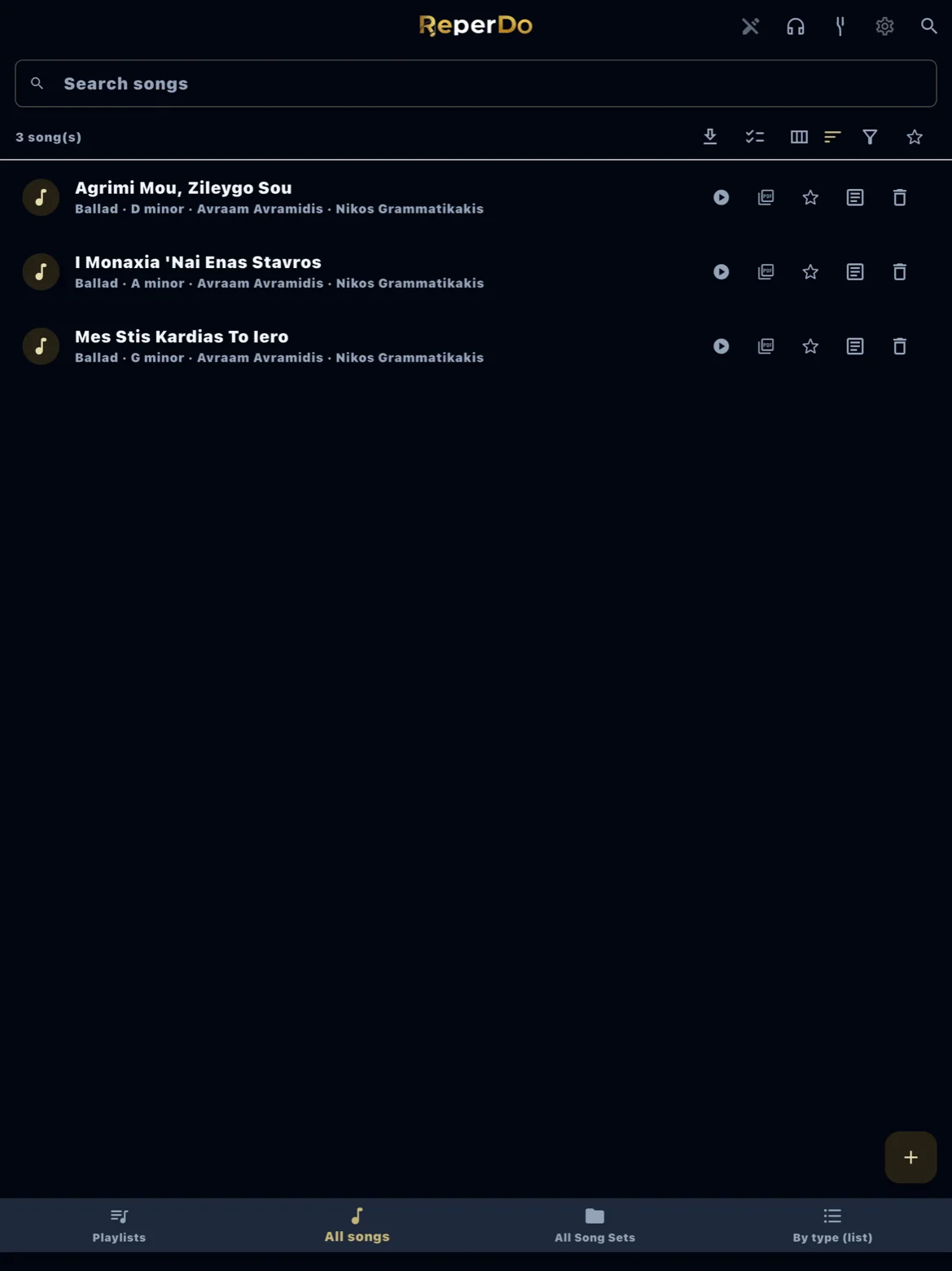 All Songs list in ReperDo library