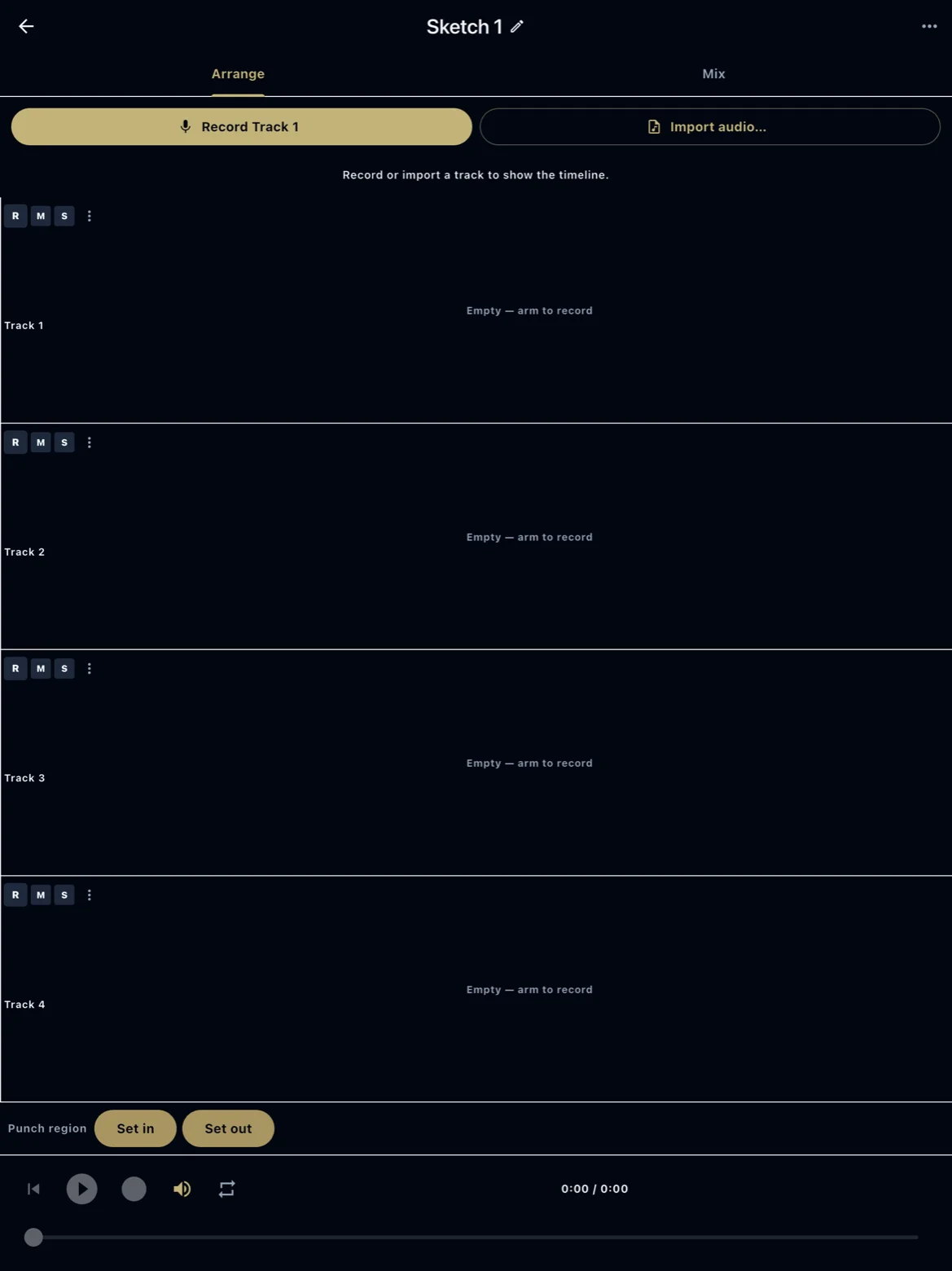 Four-track multitrack sketch editor on a song